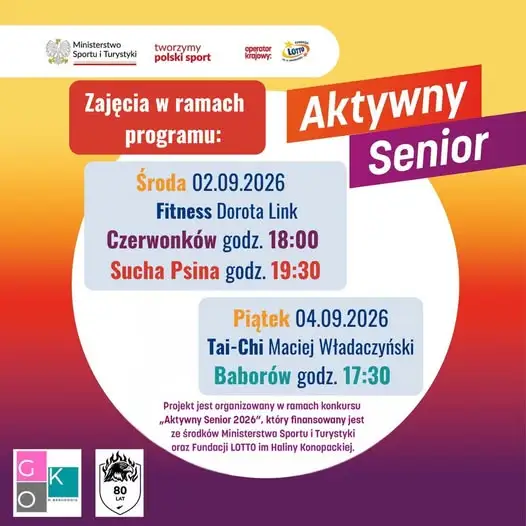 Aktywny Senior 2026: rusza wrześniowy harmonogram zajęć w Baborowie
