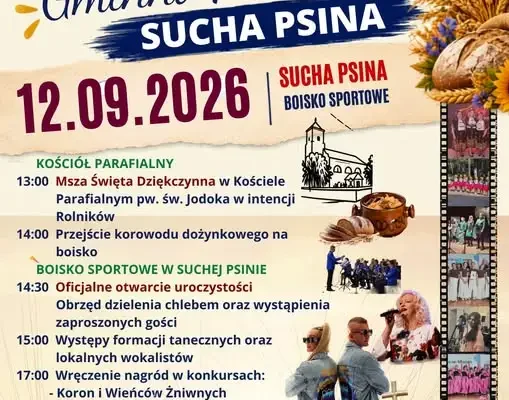 Dożynki w Suchej Psinie 2026 – program i atrakcje
