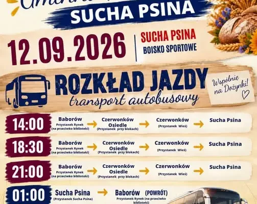 Bezpłatny transport na Dożynki Gminno-Parafialne w Suchej Psinie