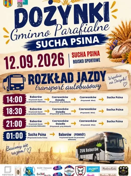 Bezpłatny transport na Dożynki Gminno-Parafialne w Suchej Psinie