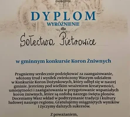 Wyróżnienie dla korony żniwnej z naszego sołectwa na dożynkach w Bogdanowicach