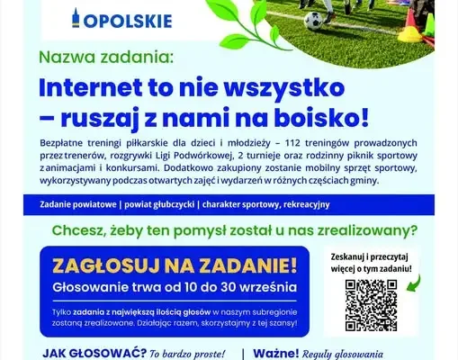 Marszałkowski Budżet Obywatelski: Bezpłatne treningi piłkarskie dla dzieci w Głubczycach