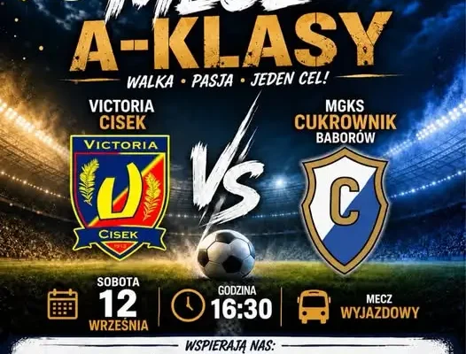 Victoria Cisek – Cukrownik Baborów: wyjazdowy mecz 5. kolejki A-klasy