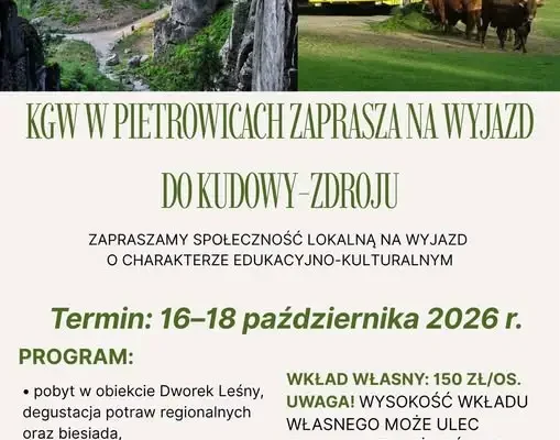 KGW Pietrowice zaprasza na trzydniową wycieczkę do Kudowy-Zdroju