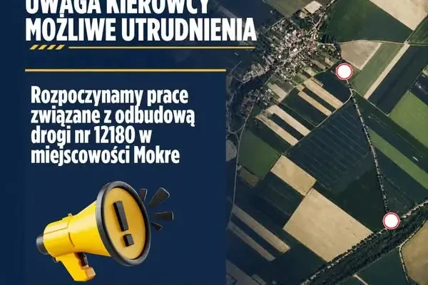 Utrudnienia na drodze powiatowej nr 1218O w Mokrem – od 24 września frezowanie, od 28 września zamknięcie odcinka
