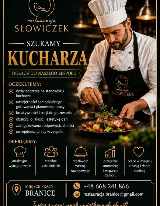 Restauracja w Branicach szuka kucharza – oferuje stabilne zatrudnienie i rozwój