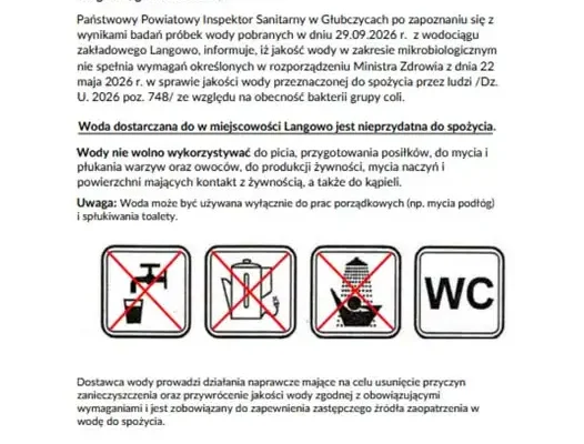 Bakterie grupy coli w wodociągu w Langowie – woda niezdatna do spożycia