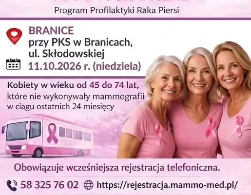 Bezpłatna mammografia w Branicach – 11 października 2026