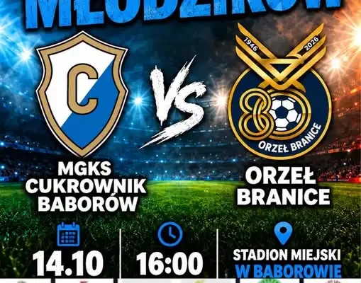 Młodziki Cukrownika Baborów zagrają z Orłem Branice na stadionie miejskim